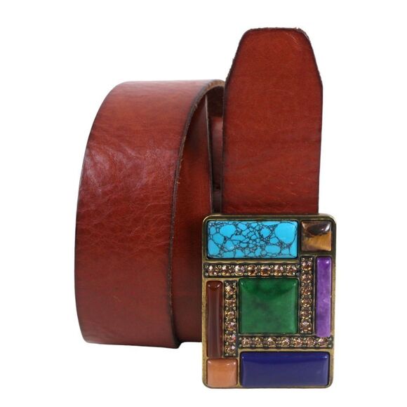 Fossil SADDLE BROWN GENUINE LEATHER 1.5"Wd DRESS CASUAL WOMEN'S BELT Sz M (B58 - Picture 1 of 14